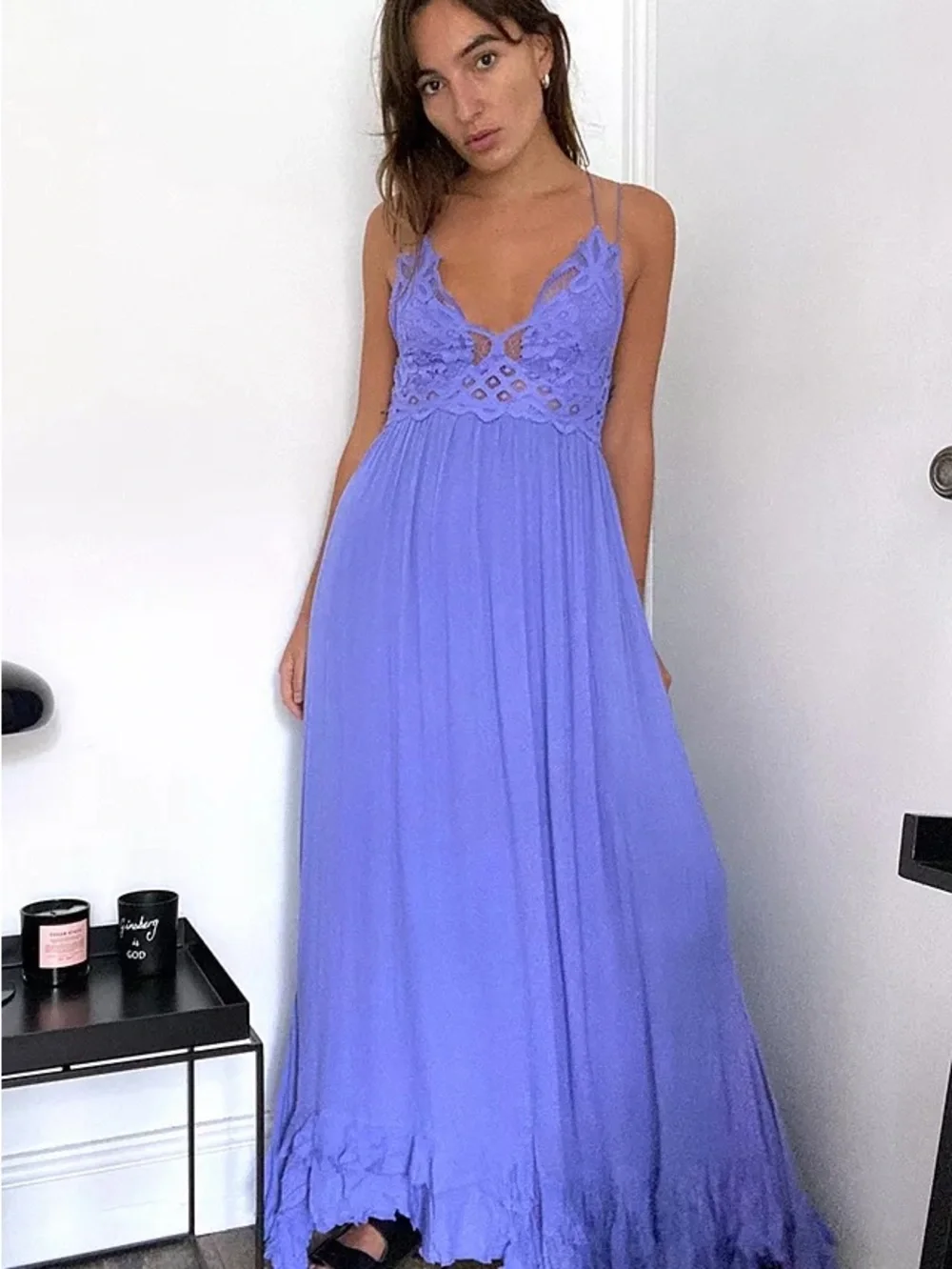 Free People Adella Maxi Slip Dress Lace Bodice